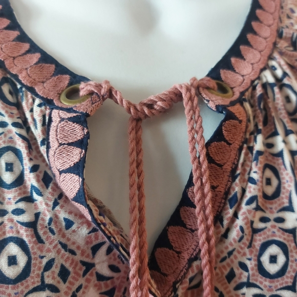 Vintage America Boho Blouse Top Medium blue pink - Picture 5 of 13
